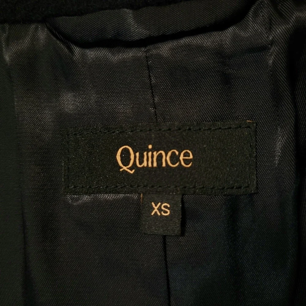 NWOT Quince Womens XS Black Italian Wool Double-Breasted Slouch Coat Neutral